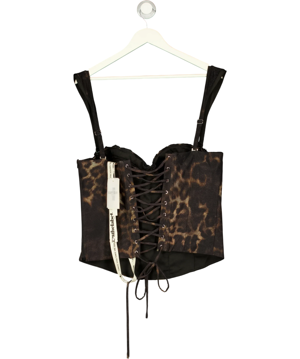Mars the Label Black The Jayde Corset Top in Leopard Print, size UK 18 — back