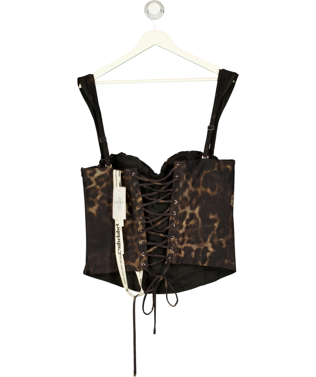 Mars the Label Black The Jayde Corset Top in Leopard Print, size UK 18 — back