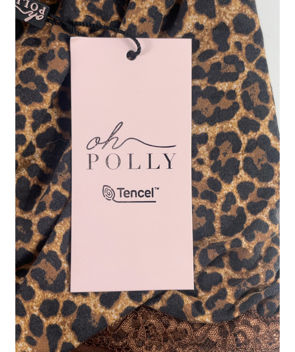 OH POLLY Brown Leopard Print Lace Trim Cowl Neck Camisole Top, size UK XL — detail