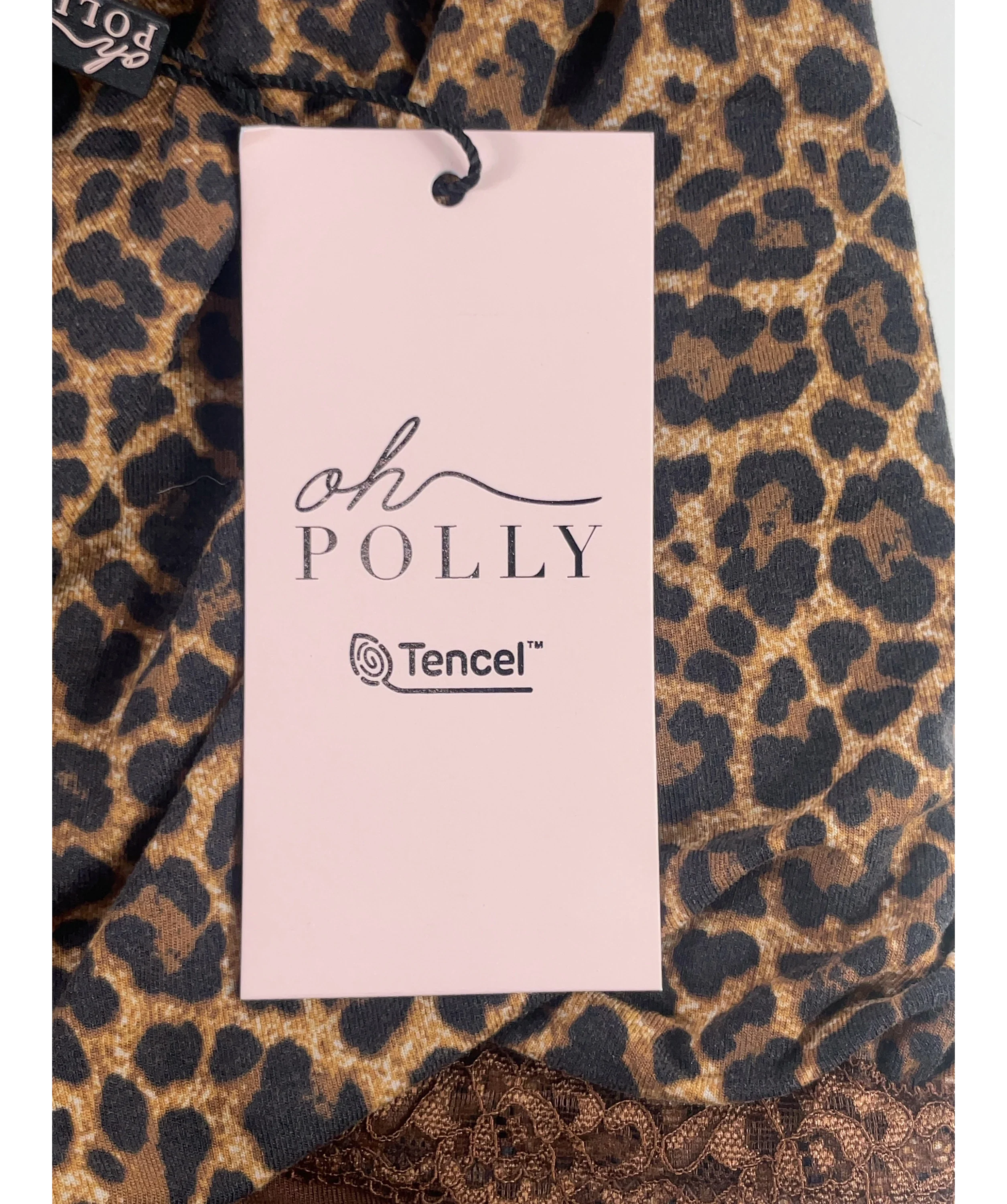 OH POLLY Brown Leopard Print Lace Trim Cowl Neck Camisole Top, size UK XL — detail