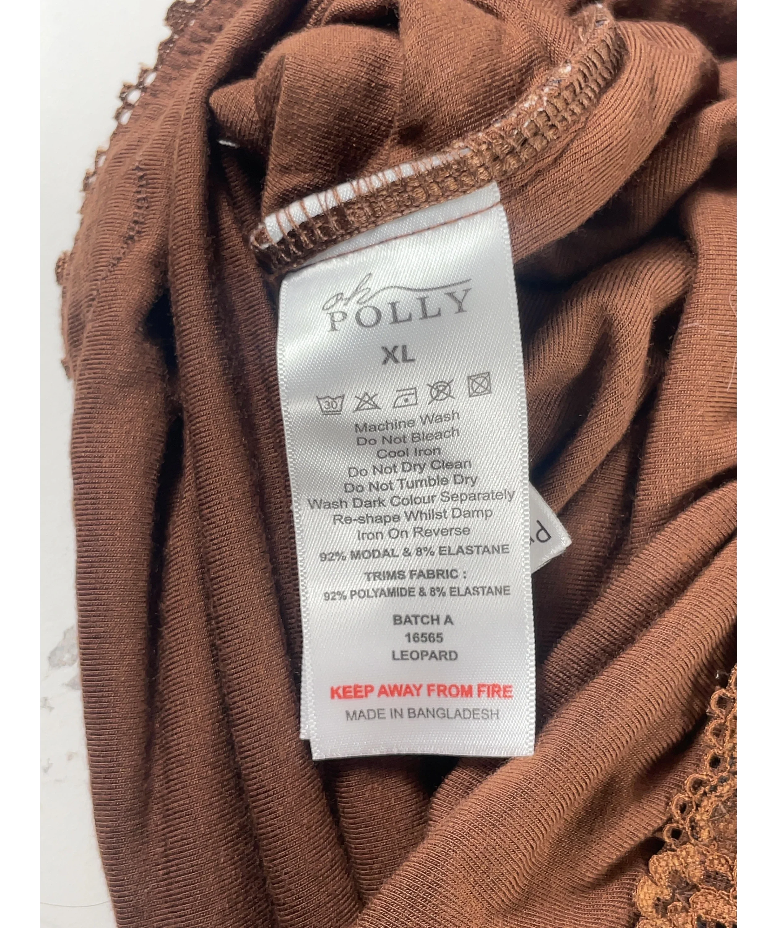 OH POLLY Brown Leopard Print Lace Trim Cowl Neck Camisole Top, size UK XL — label