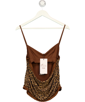 OH POLLY Brown Leopard Print Lace Trim Cowl Neck Camisole Top UK XL