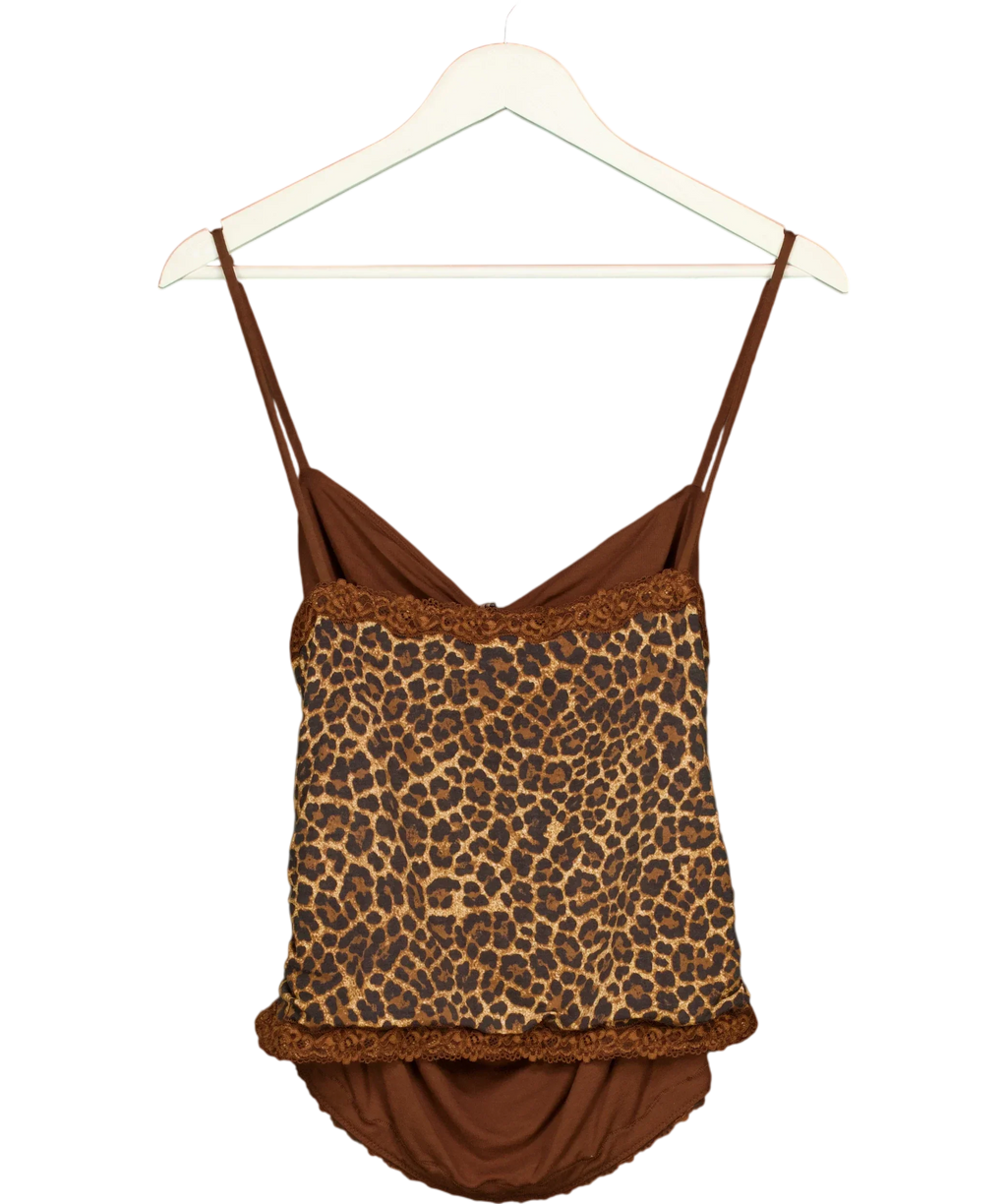 OH POLLY Brown Leopard Print Lace Trim Cowl Neck Camisole Top, size UK XL — back