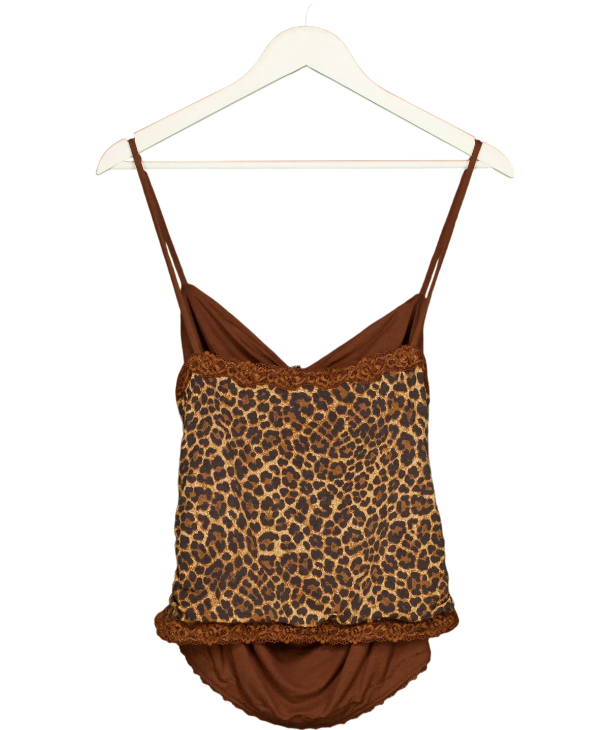 OH POLLY Brown Leopard Print Lace Trim Cowl Neck Camisole Top, size UK XL — back