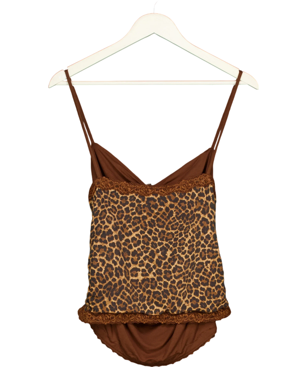 OH POLLY Brown Leopard Print Lace Trim Cowl Neck Camisole Top, size UK XL — back