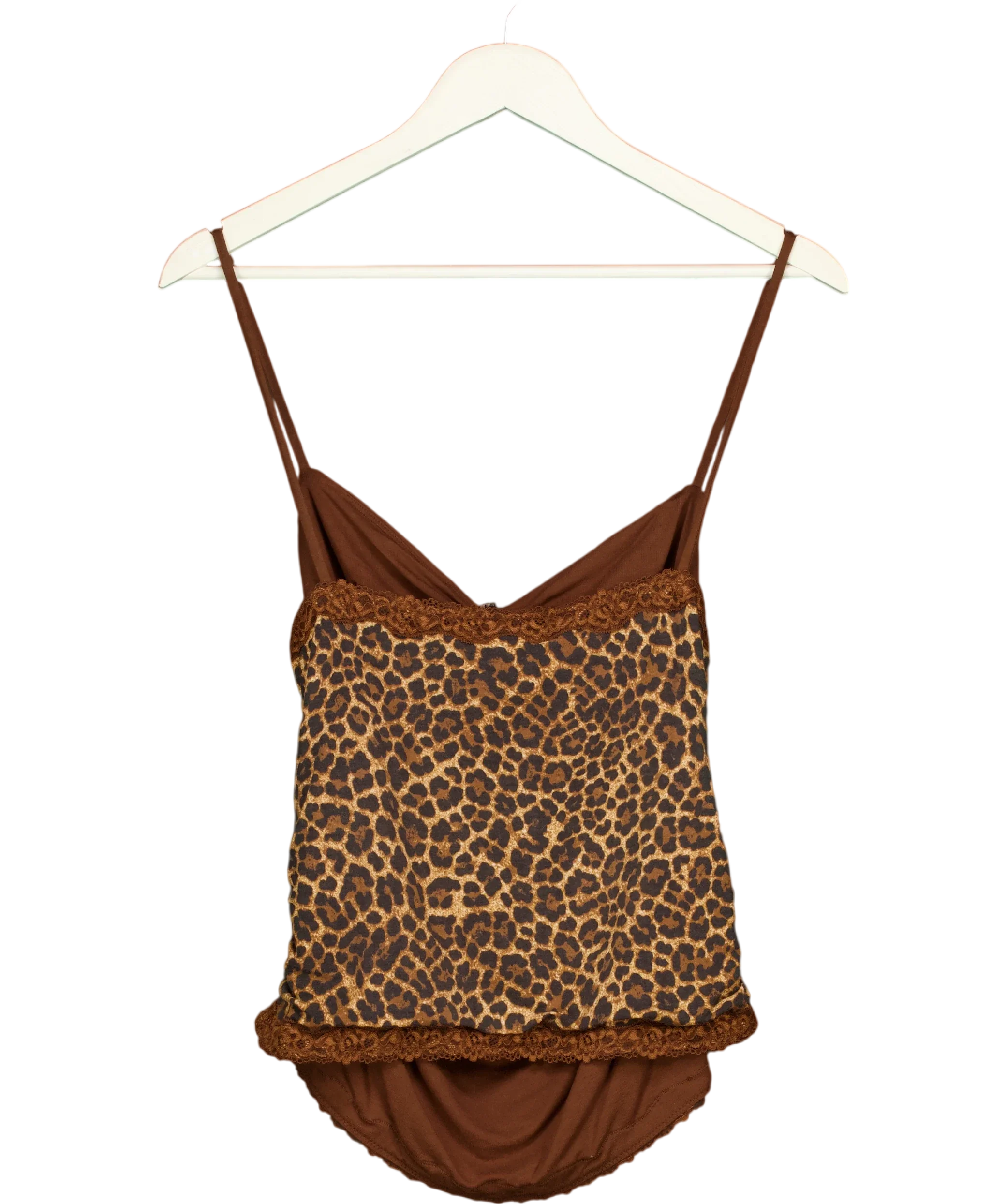 OH POLLY Brown Leopard Print Lace Trim Cowl Neck Camisole Top, size UK XL — back