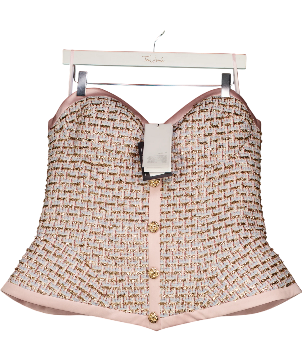 NADINE MERABI Maya Pink Bouclé-tweed Corset Top XXL UK 18