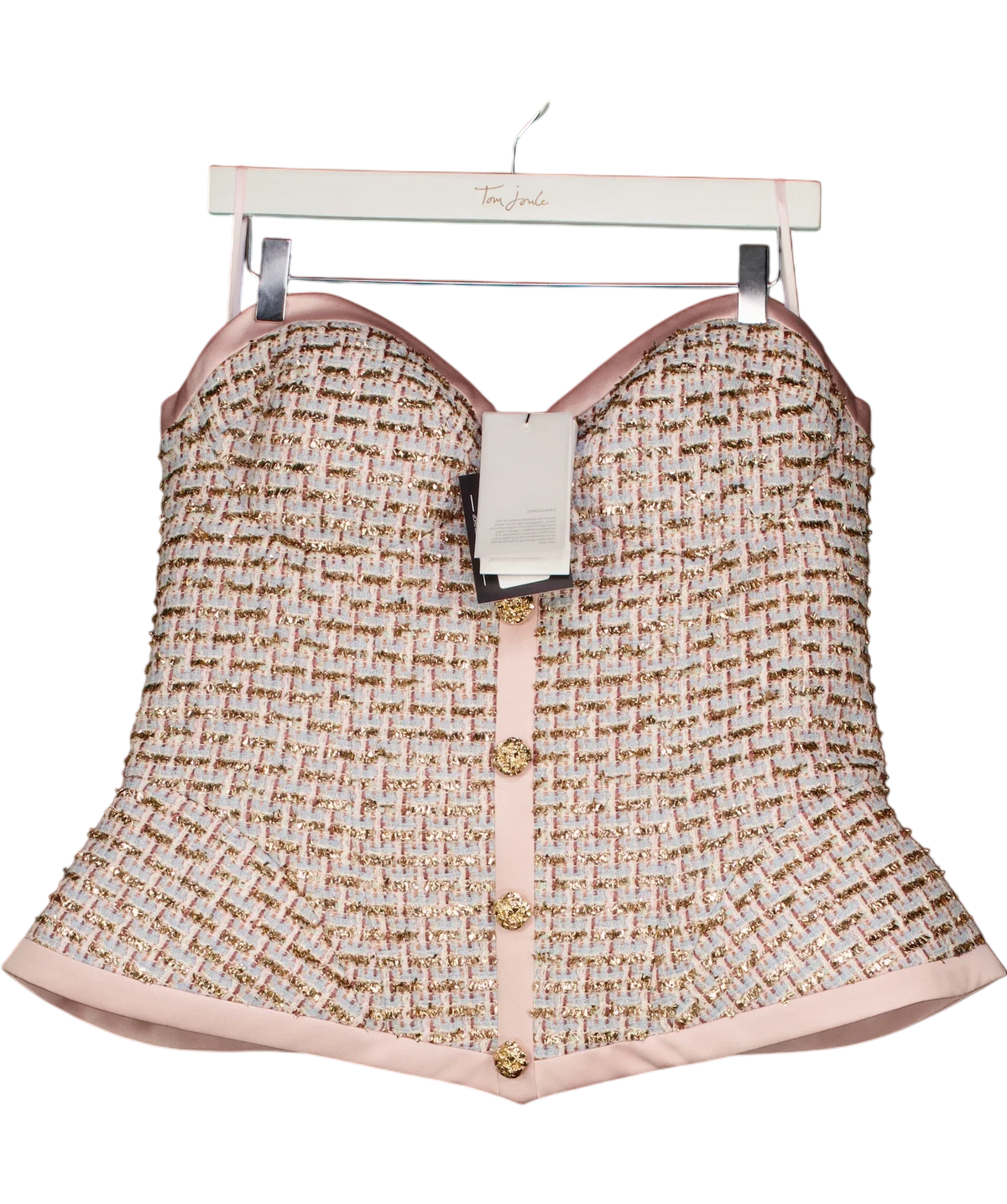 Nadine Merabi Pink Maya Pink Bouclé-Tweed Corset Top XXL, size UK 18 — front