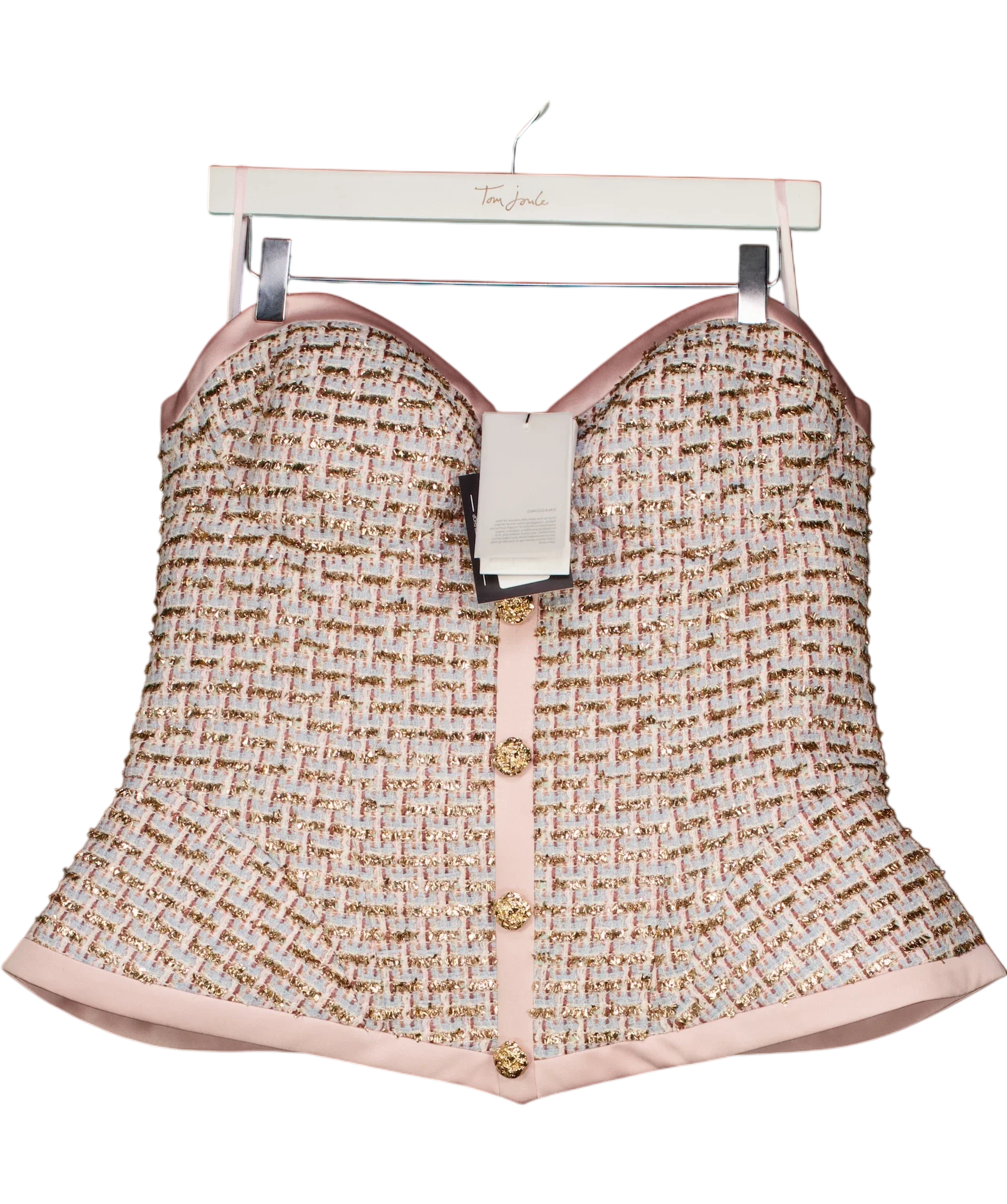 Nadine Merabi Pink Maya Pink Bouclé-Tweed Corset Top XXL, size UK 18 — front