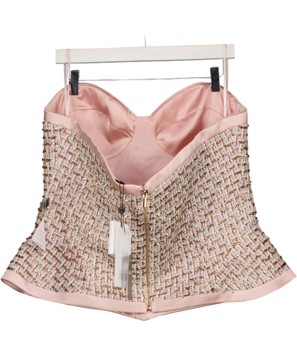 Nadine Merabi Pink Maya Pink Bouclé-Tweed Corset Top XXL, size UK 18 — back