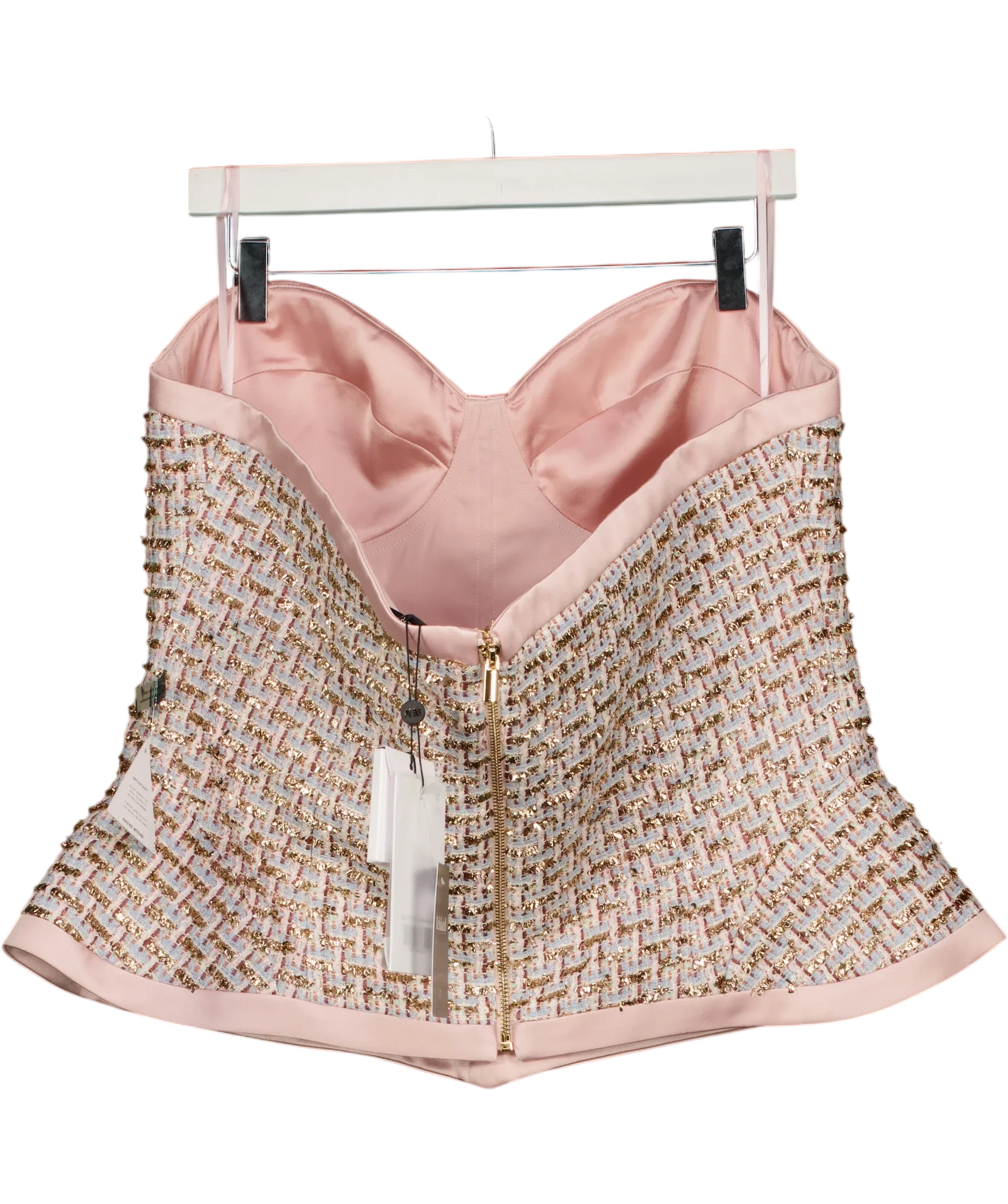 Nadine Merabi Pink Maya Pink Bouclé-Tweed Corset Top XXL, size UK 18 — back