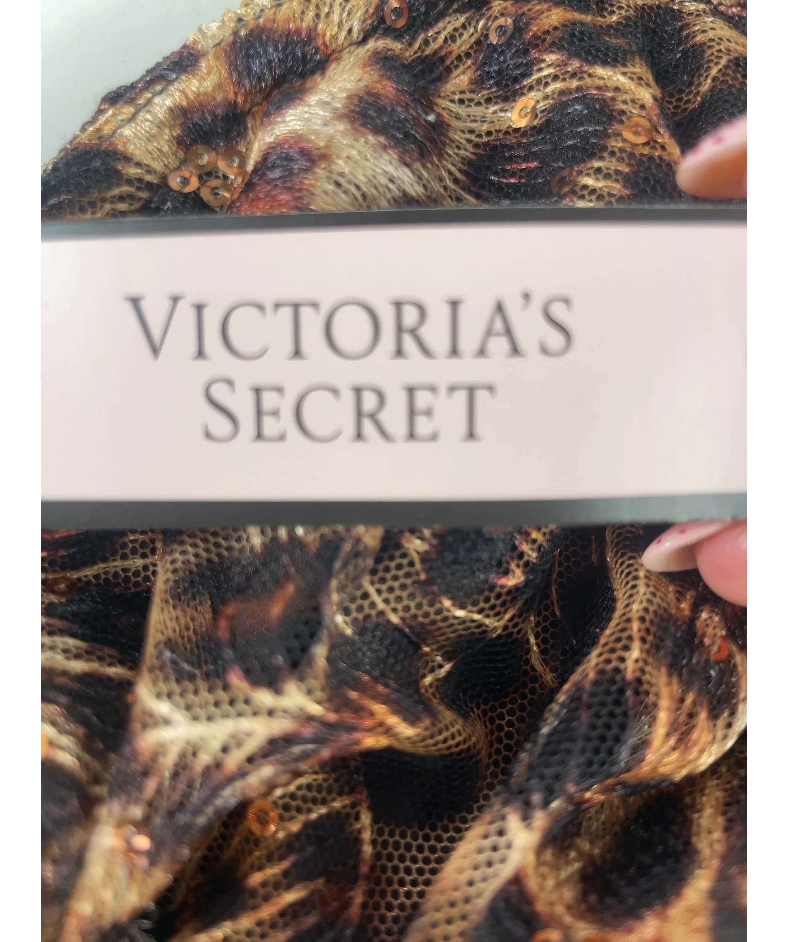 VICTORIA'S SECRET Orange Very Sexy Leopard Brown Sequin Embroidery Corset, size UK L — detail