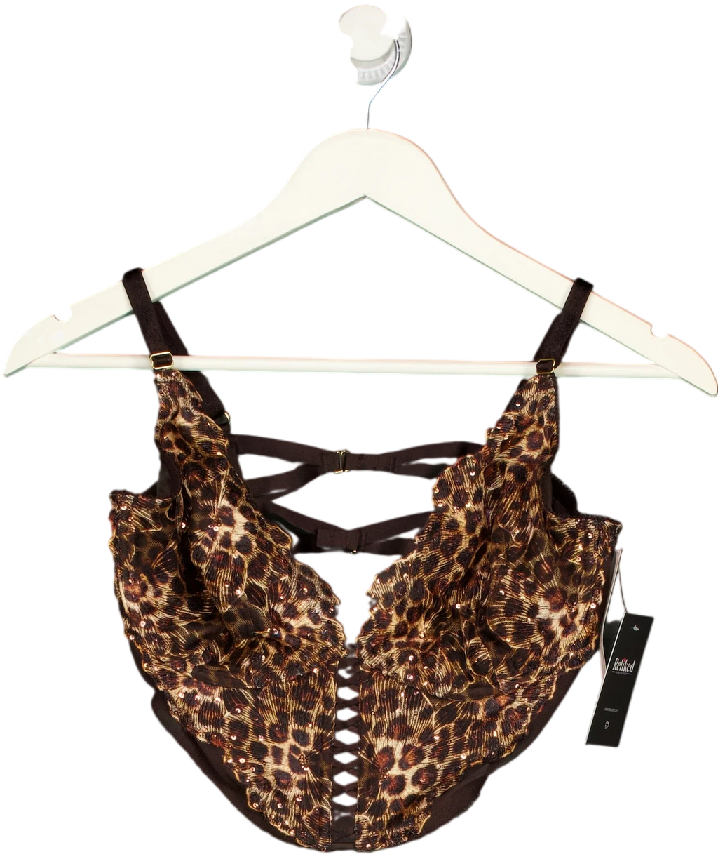 VICTORIA'S SECRET Orange Very Sexy Leopard Brown Sequin Embroidery Corset, size UK L — front