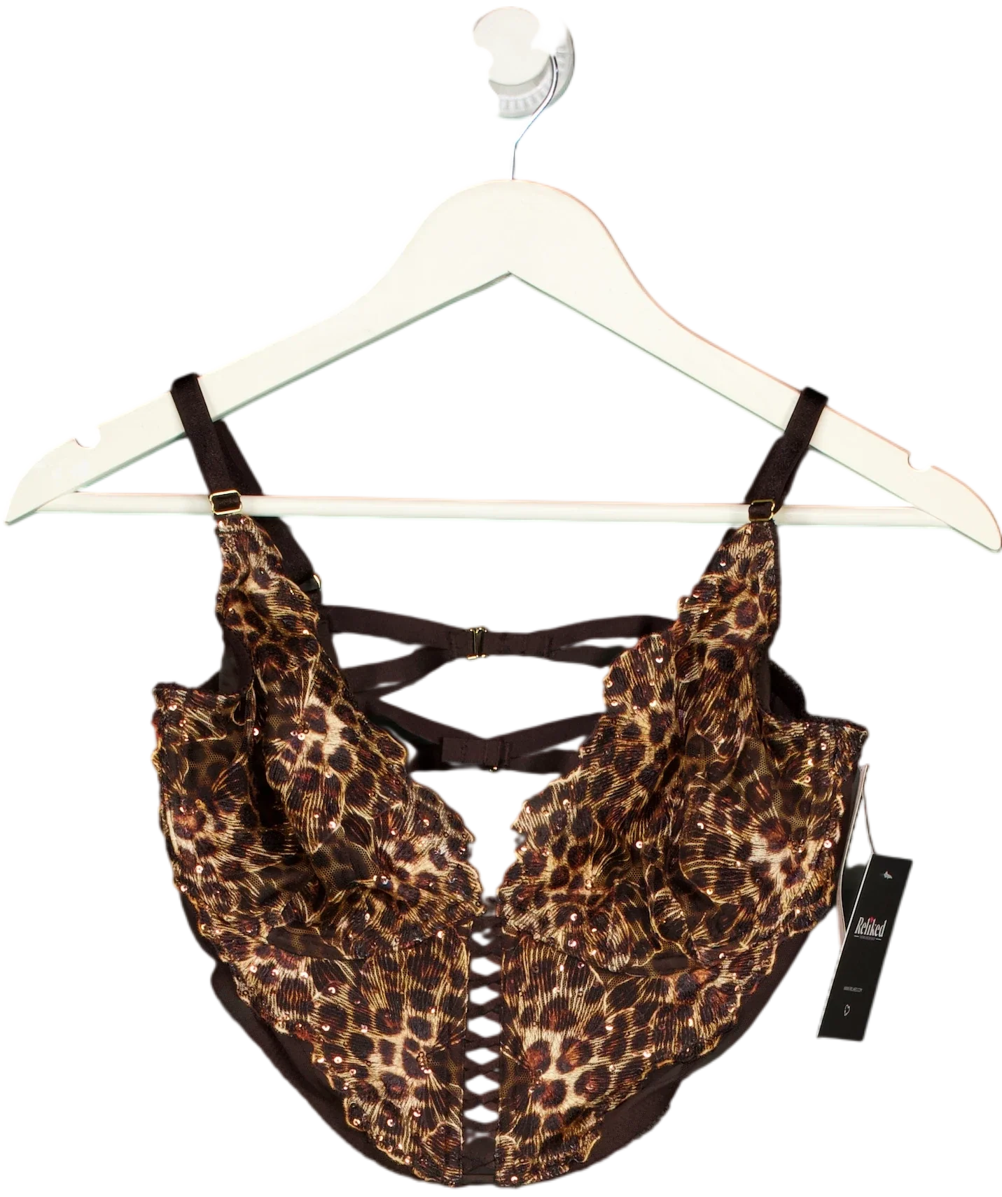 VICTORIA'S SECRET Orange Very Sexy Leopard Brown Sequin Embroidery Corset, size UK L — front