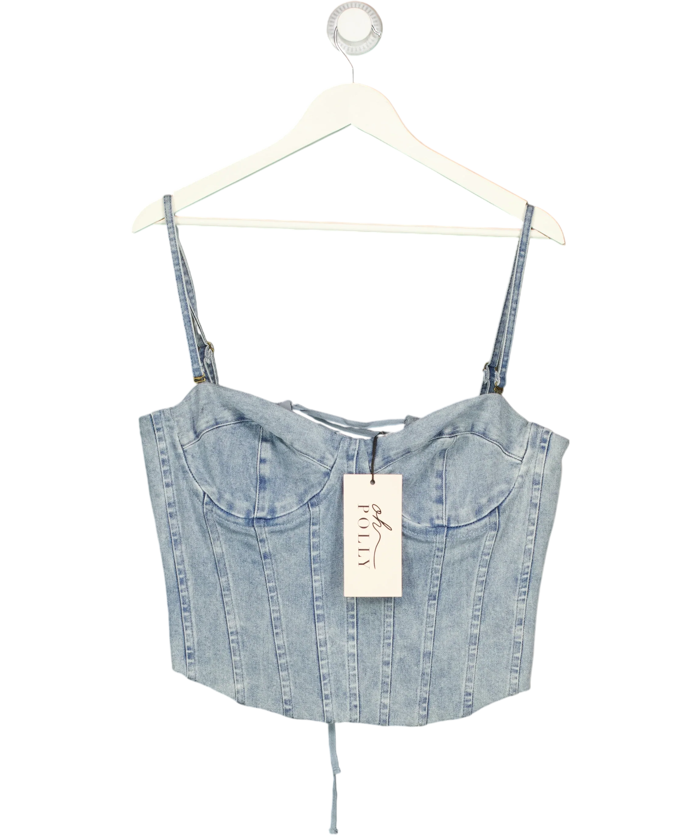 OH POLLY Blue Tamrynn Denim Corset Top Midwash Blue, size UK 16 — front