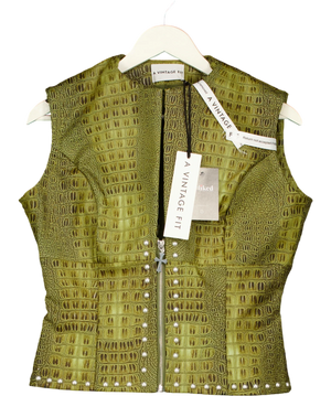 A VINTAGE FIT Faux Croc Leather  Zip Up Vest Cypress Green  Xl UK 14
