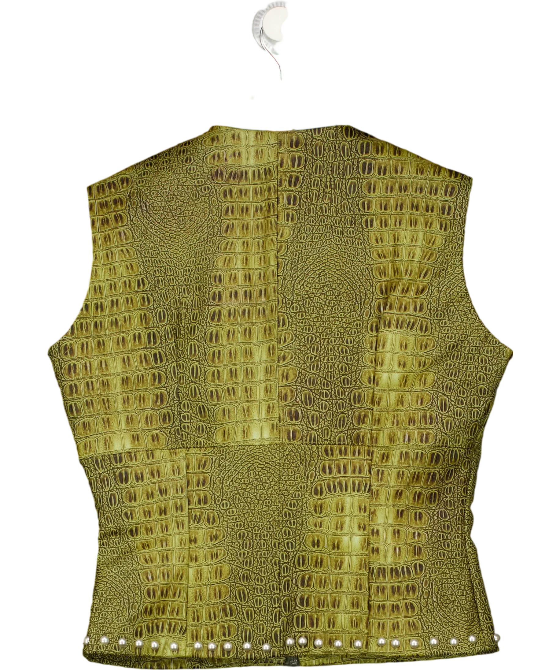 A VINTAGE FIT Green Faux Croc Leather  Zip Up Vest Cypress Green  XL, size UK 14 — back