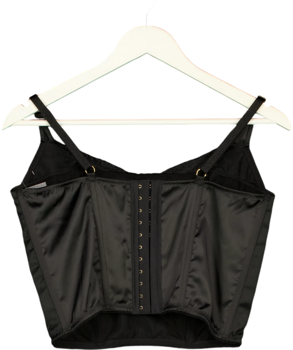 Victoria's Secret Black Black Satin Lace Trim Corset Top, size UK L — back