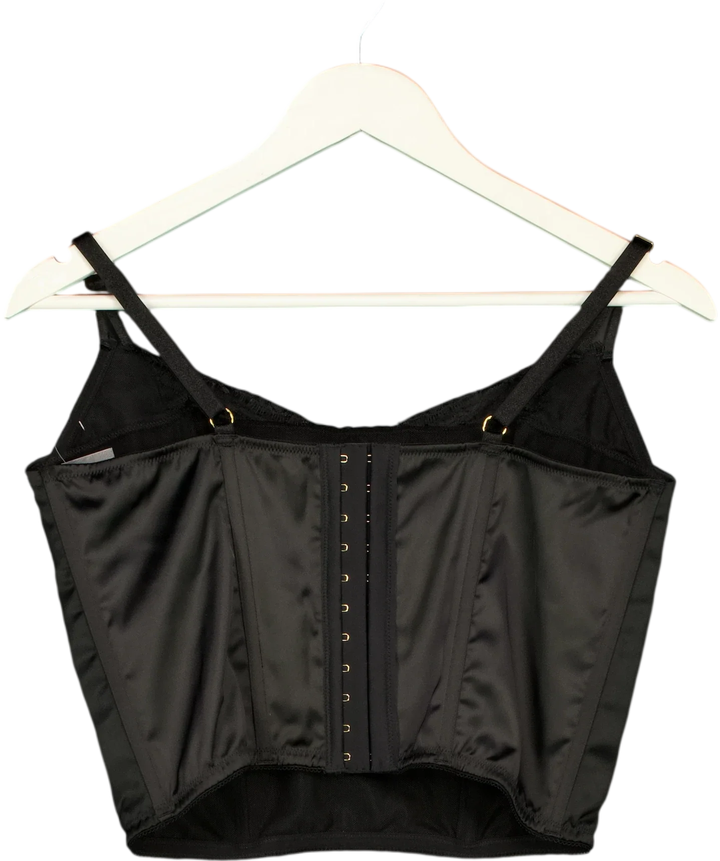 Victoria's Secret Black Black Satin Lace Trim Corset Top, size UK L — back