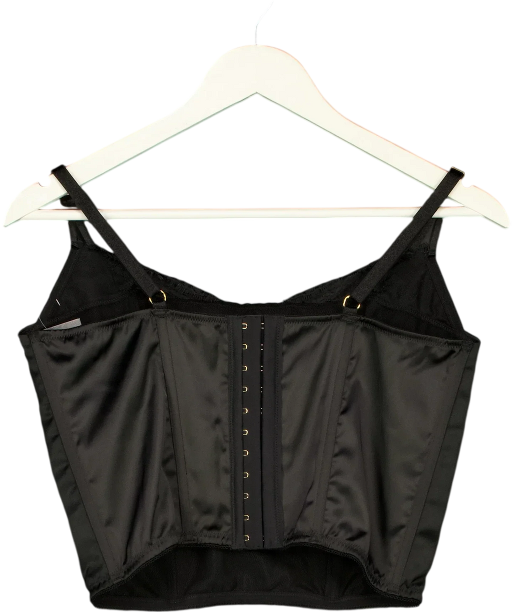 Victoria's Secret Black Black Satin Lace Trim Corset Top, size UK L — back