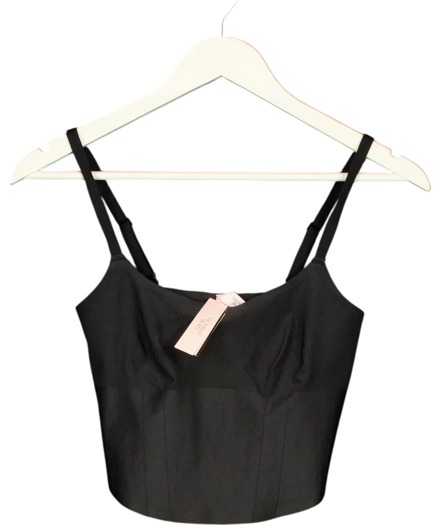 Victoria's Secret Black Black Smoothing Shimmer Corset Top, size UK L — front