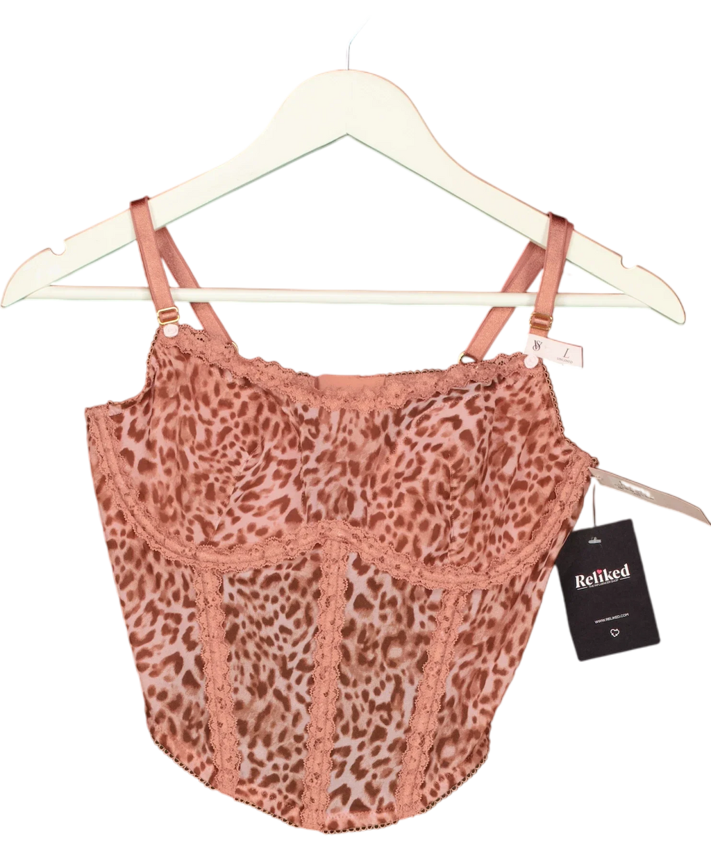Victoria's Secret Pink Dream Angels Angel Pink Leopard Mesh Corset Top, size UK L — front