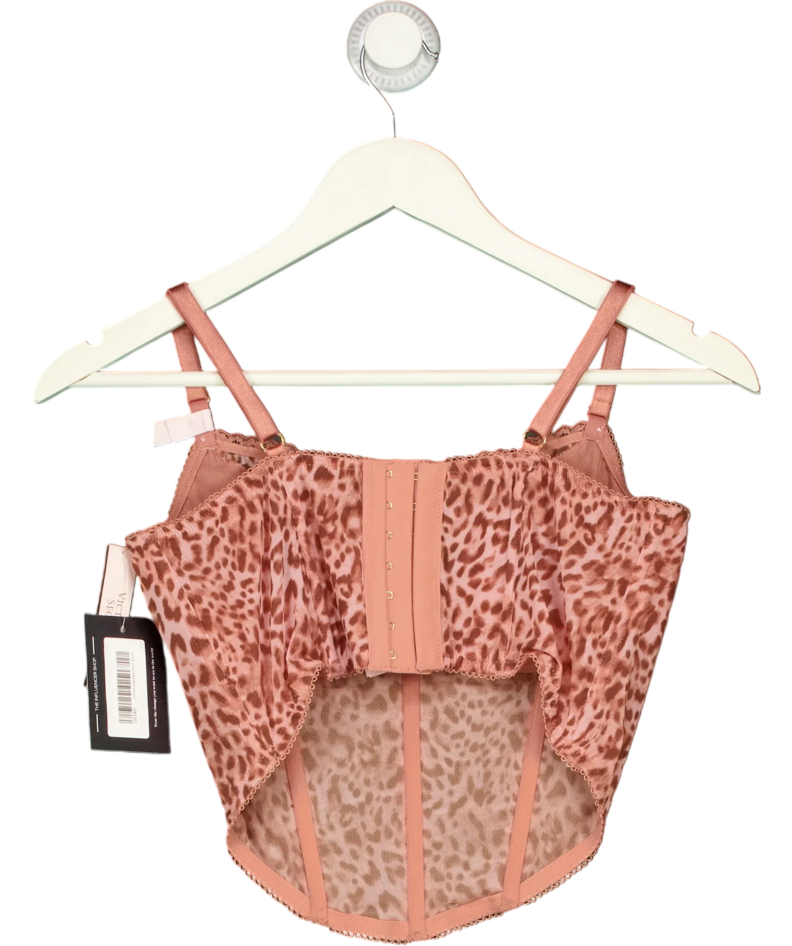 Victoria's Secret Pink Dream Angels Angel Pink Leopard Mesh Corset Top, size UK L — back
