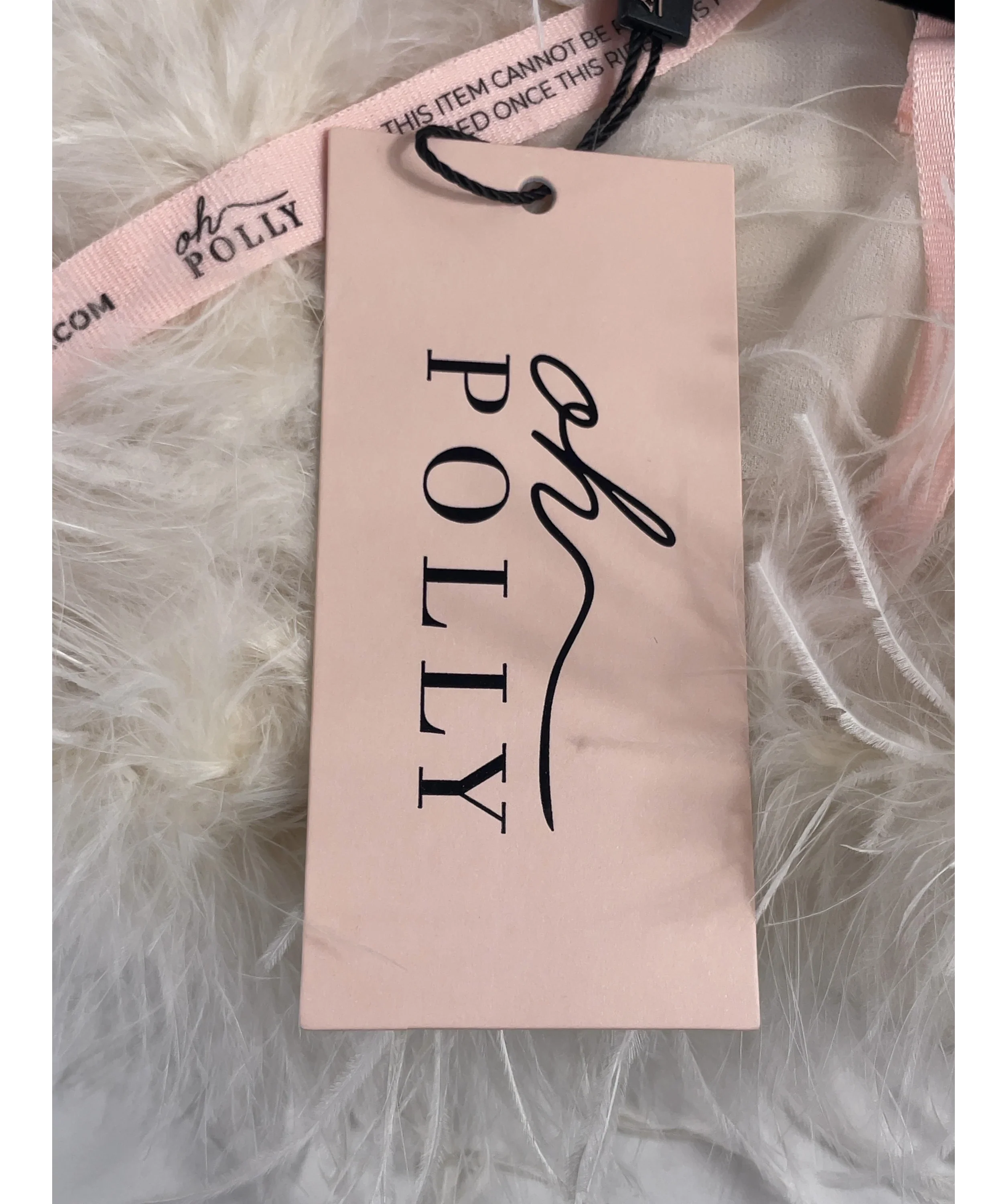OH POLLY White Elisia Feather Trim Sheer Top Ivory  CREAM, size UK 16 — detail