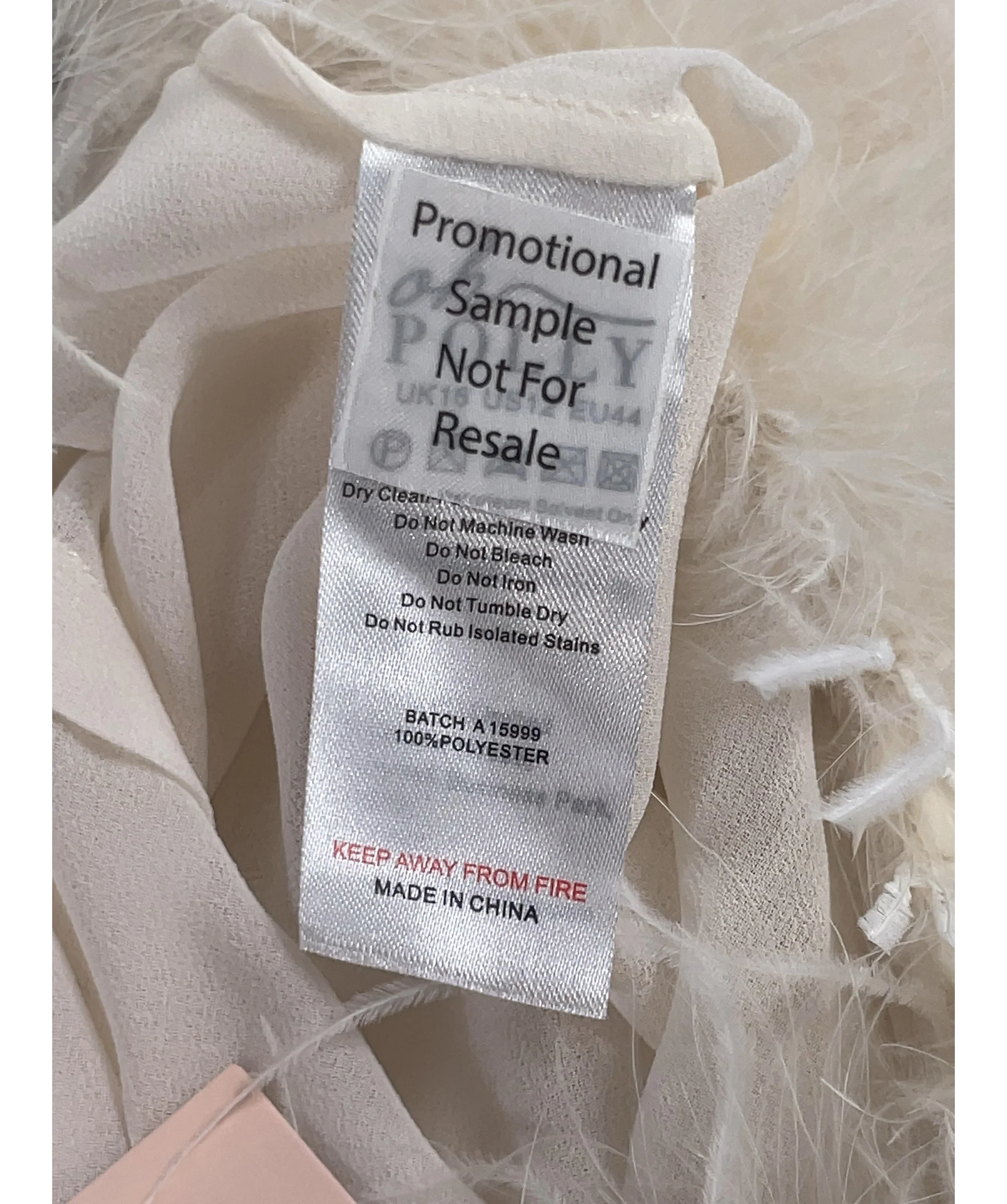 OH POLLY White Elisia Feather Trim Sheer Top Ivory  CREAM, size UK 16 — label