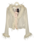 OH POLLY White Elisia Feather Trim Sheer Top Ivory  CREAM, size UK 16 — front