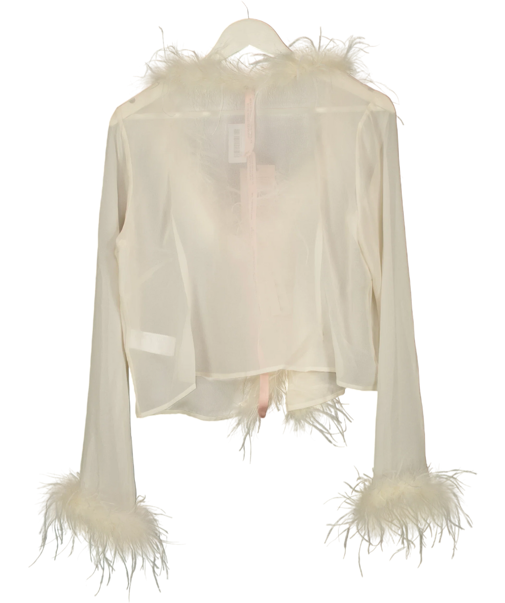 OH POLLY White Elisia Feather Trim Sheer Top Ivory  CREAM, size UK 16 — back