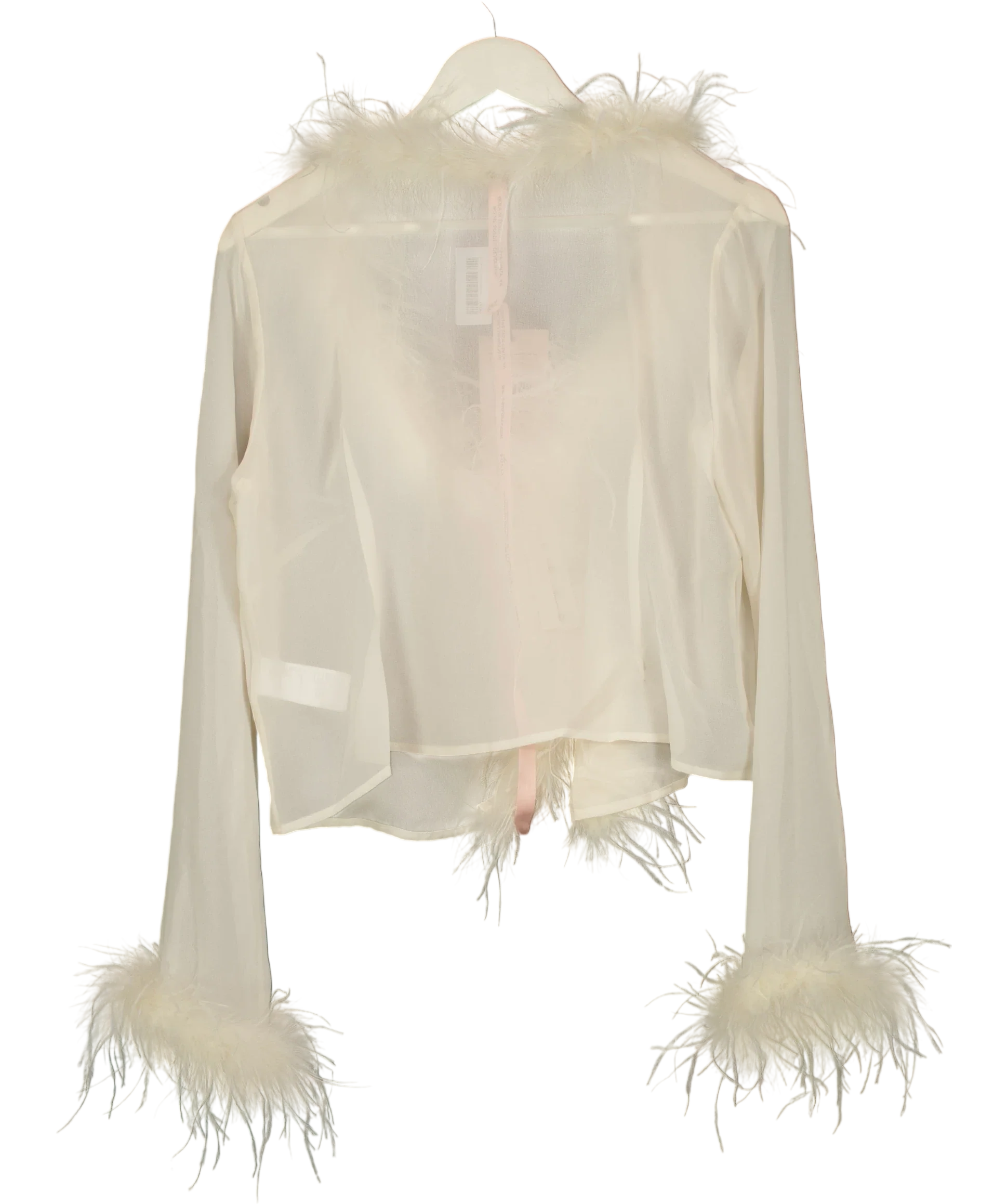 OH POLLY White Elisia Feather Trim Sheer Top Ivory  CREAM, size UK 16 — back