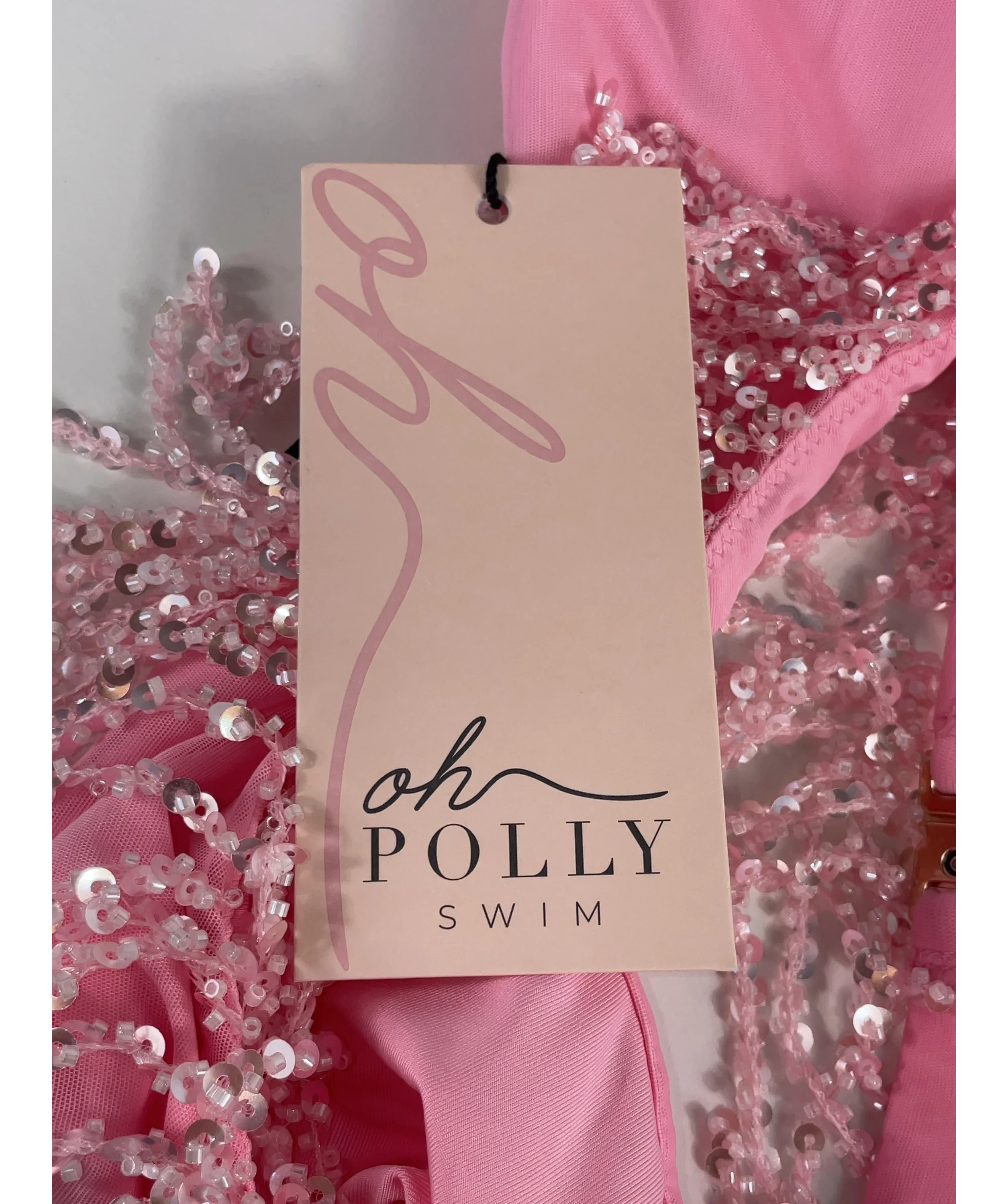 OH POLLY Pink Aerin Fringed Sequin Bralette Candyfloss Pink, size UK 18 — detail