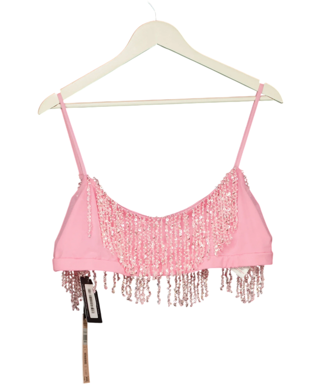 OH POLLY Pink Aerin Fringed Sequin Bralette Candyfloss Pink, size UK 18 — front