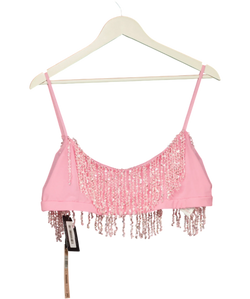 OH POLLY Pink Aerin Fringed Sequin Bralette Candyfloss Pink, size UK 18 — front