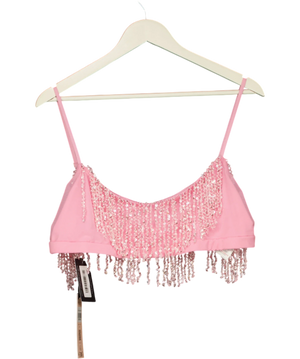 OH POLLY Aerin Fringed Sequin Bralette Candyfloss Pink UK 18