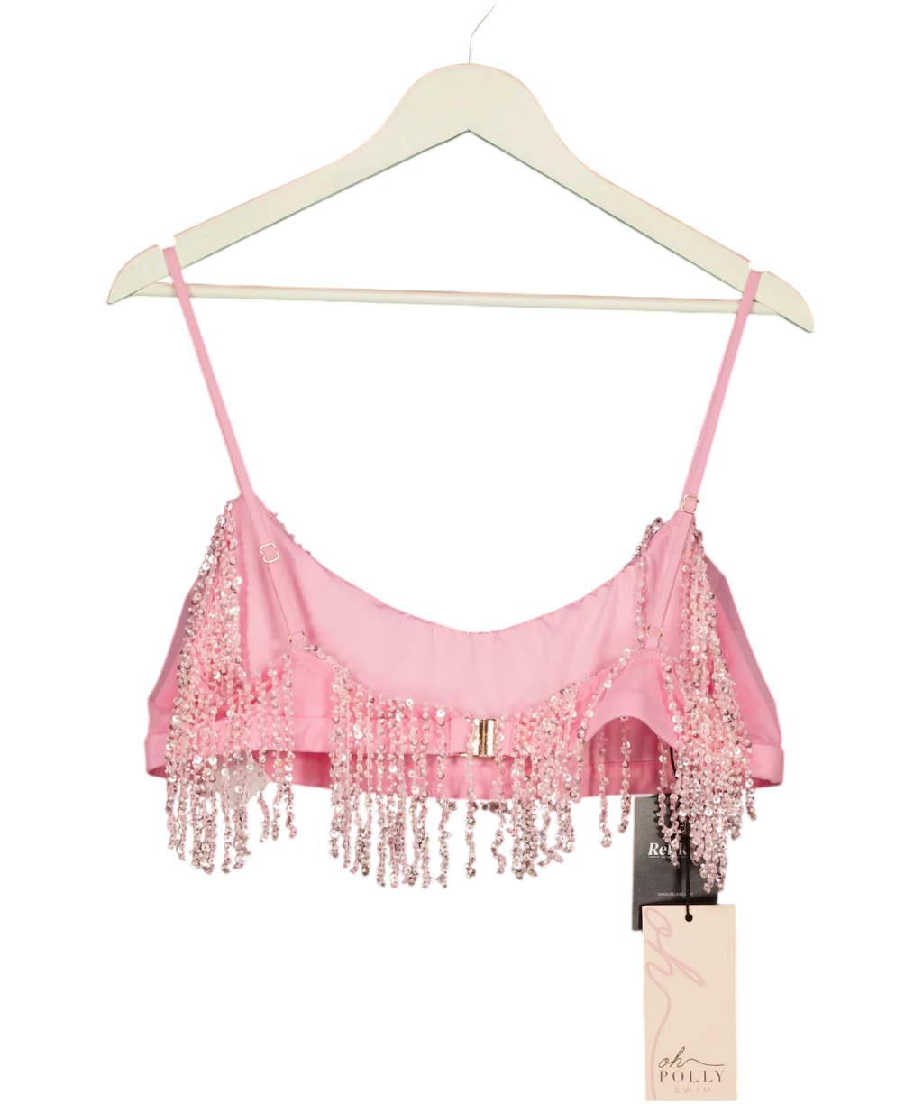 OH POLLY Pink Aerin Fringed Sequin Bralette Candyfloss Pink, size UK 18 — back