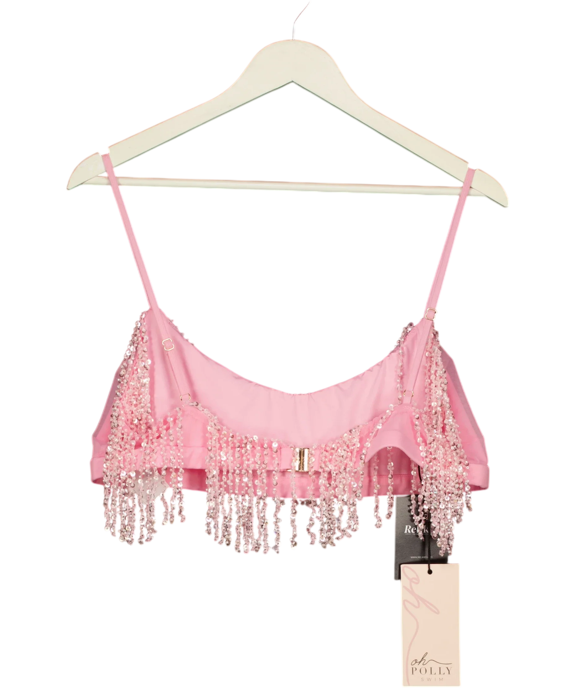 OH POLLY Pink Aerin Fringed Sequin Bralette Candyfloss Pink, size UK 18 — back