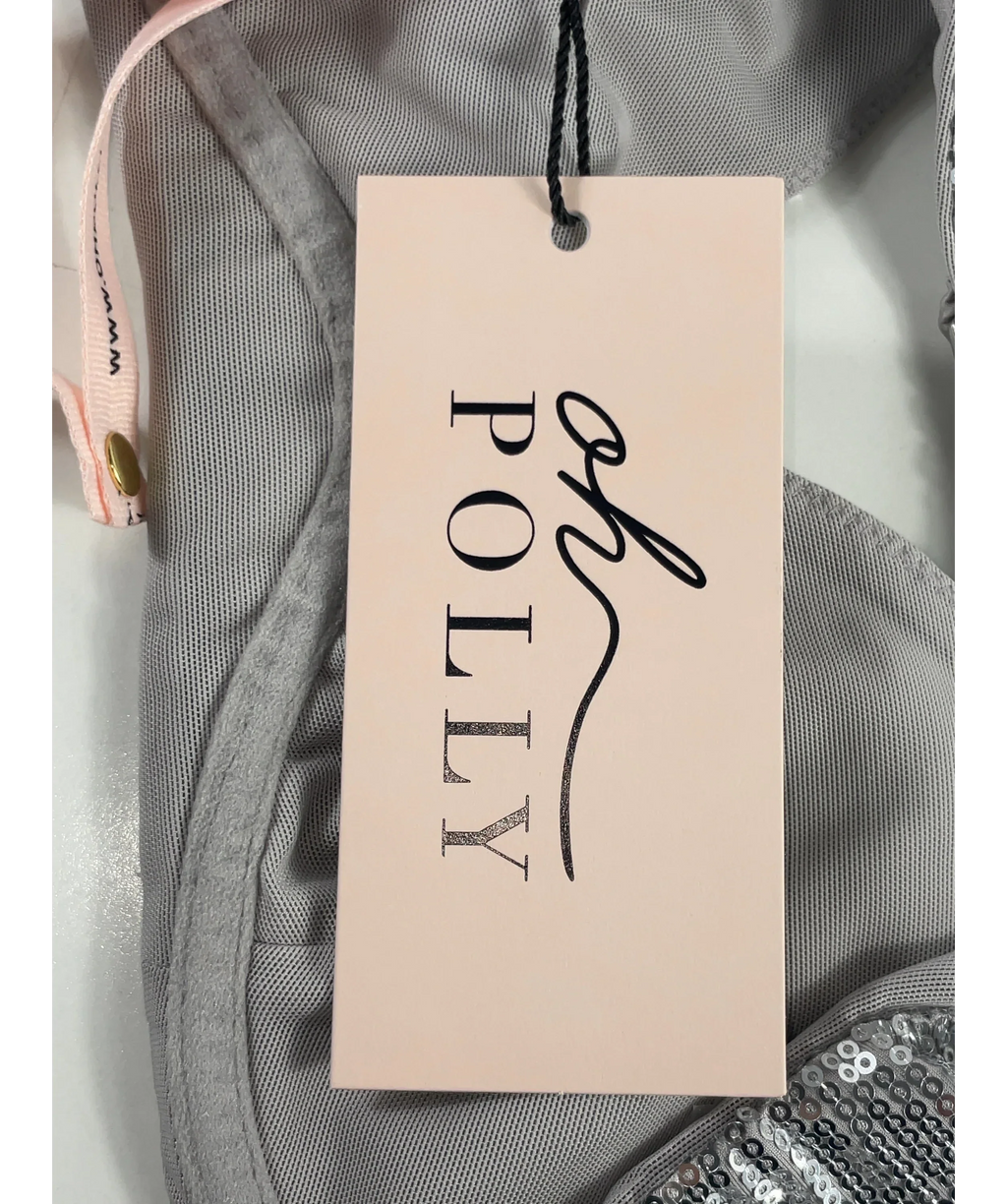 OH POLLY Metallic Amaris Premium Sequin Mesh Bralette in Silver 14+, size UK 14 — detail