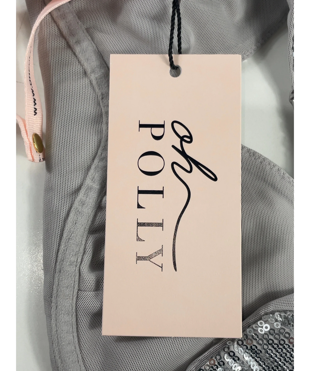 OH POLLY Metallic Amaris Premium Sequin Mesh Bralette in Silver 14+, size UK 14 — detail