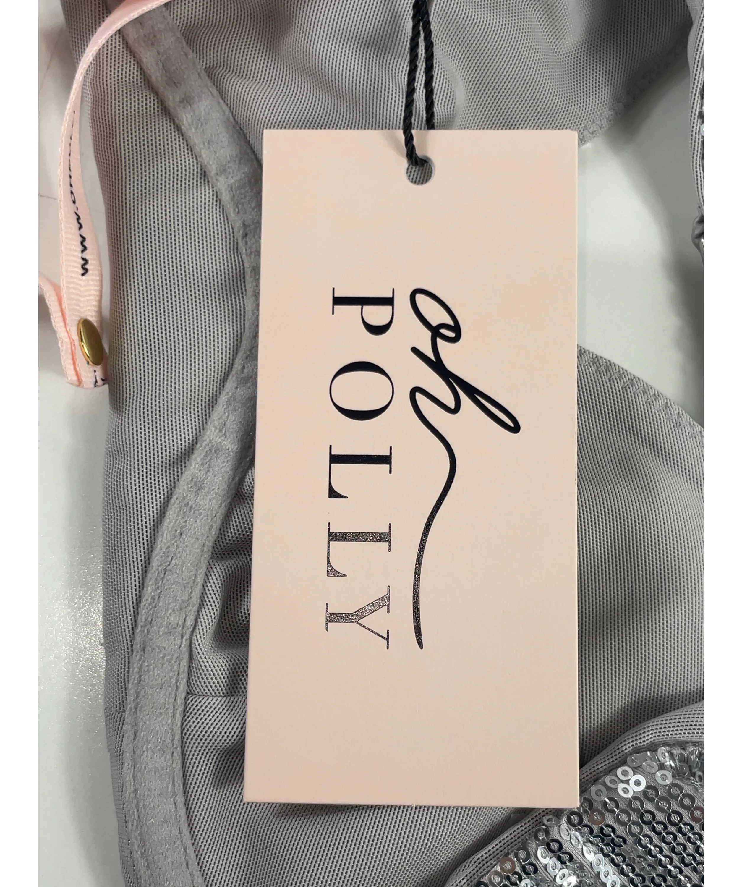OH POLLY Metallic Amaris Premium Sequin Mesh Bralette in Silver 14+, size UK 14 — detail