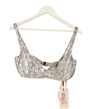 OH POLLY Metallic Amaris Premium Sequin Mesh Bralette In Silver 14+ UK 14
