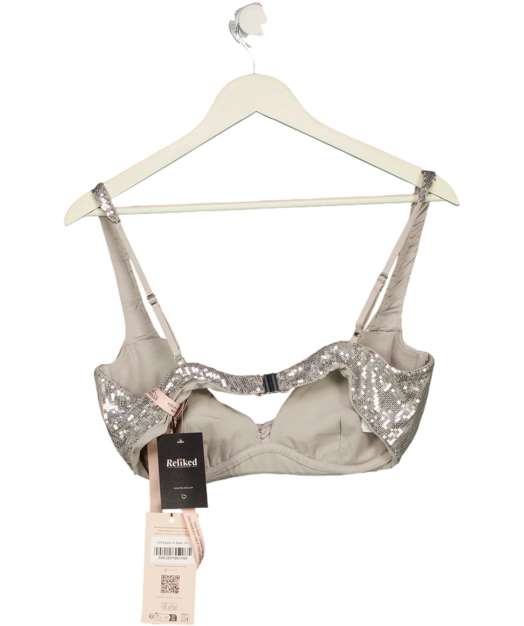 OH POLLY Metallic Amaris Premium Sequin Mesh Bralette in Silver 14+, size UK 14 — back