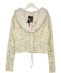 OH POLLY Cream Solaya Lace Faux-Fur-Trim Cardigan Ivory  CREAM, size UK XL — front