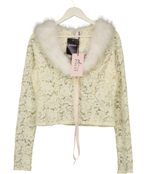OH POLLY Solaya Lace Faux-fur-trim Cardigan Ivory  Cream UK XL