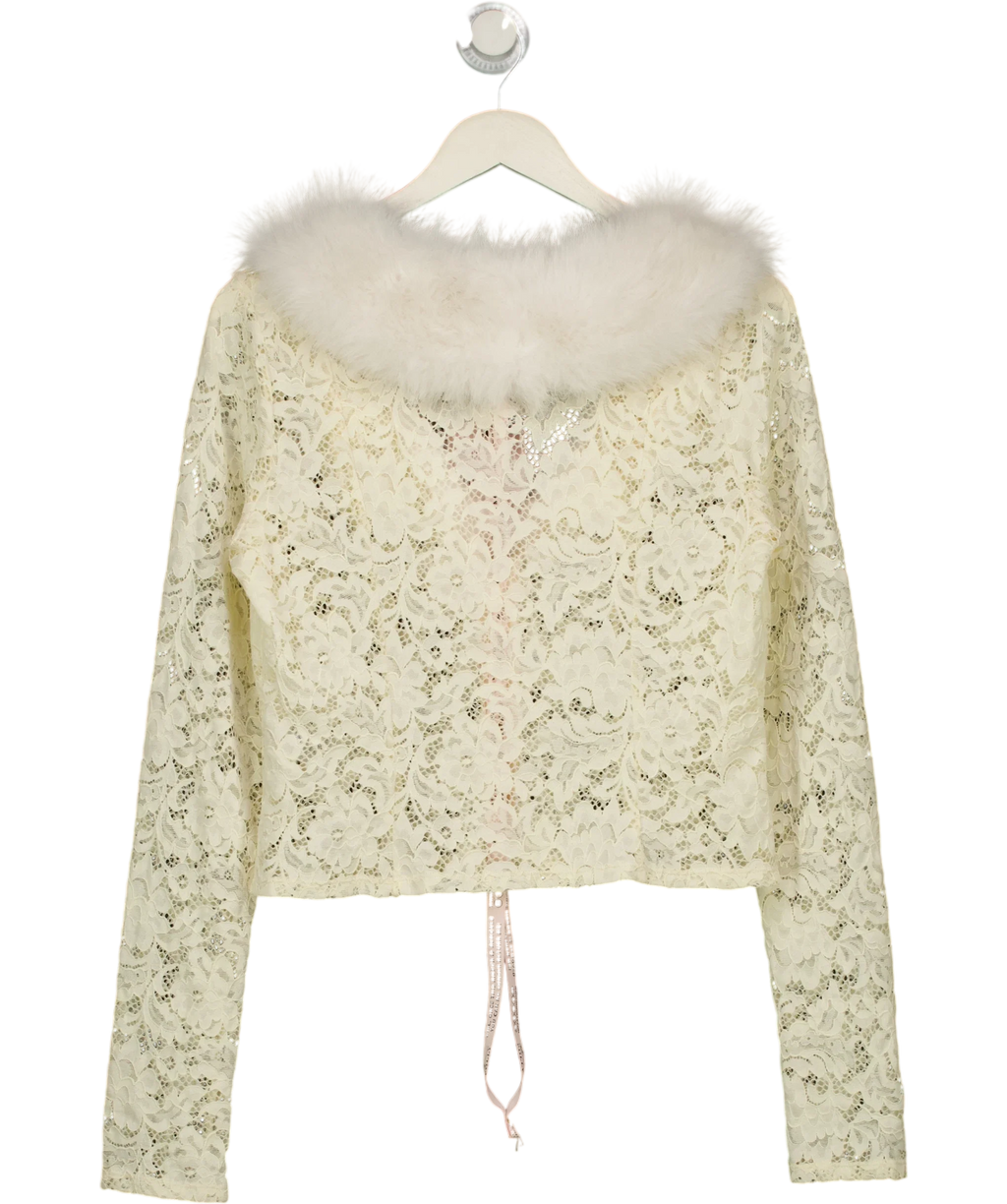 OH POLLY Cream Solaya Lace Faux-Fur-Trim Cardigan Ivory  CREAM, size UK XL — back