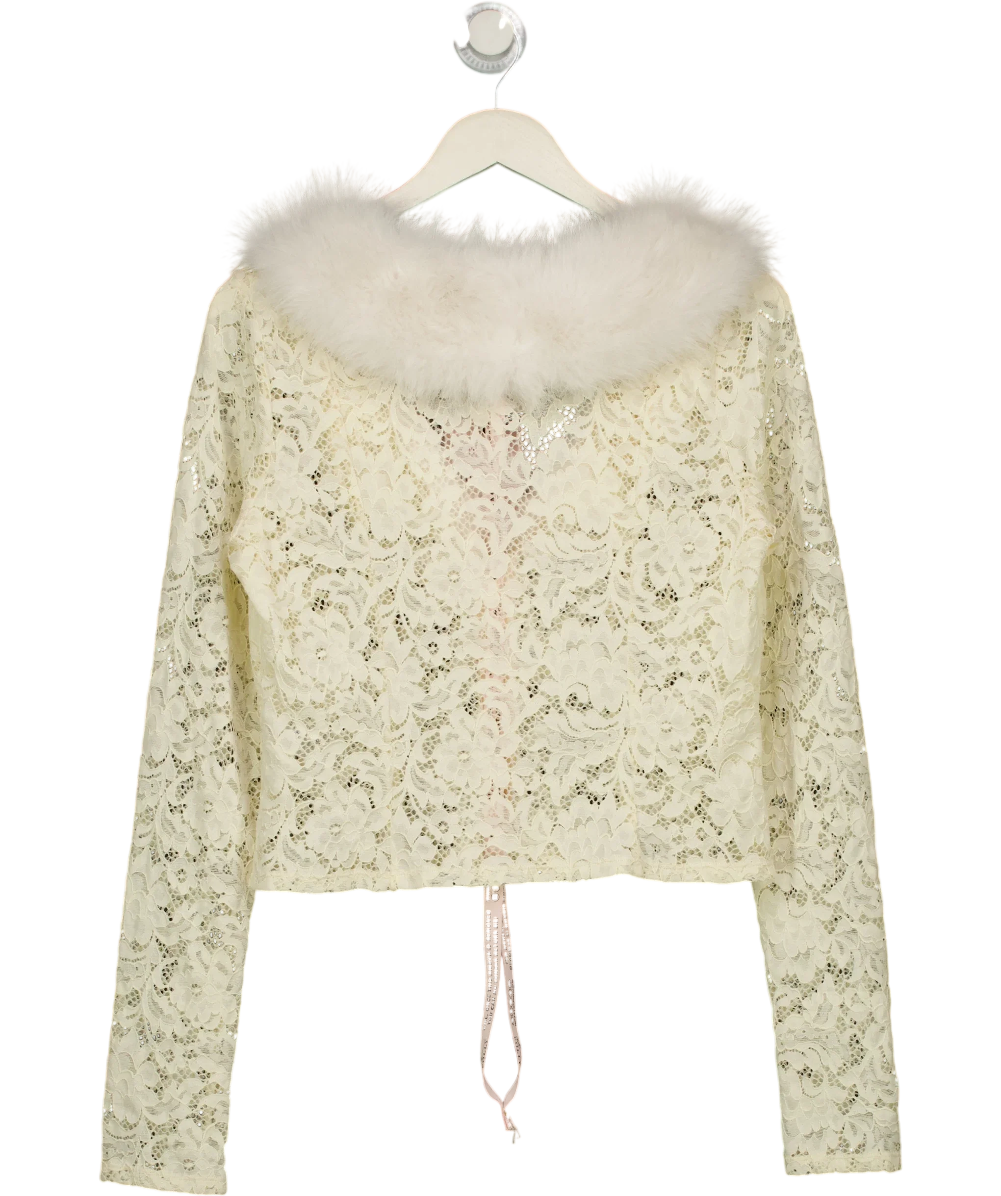OH POLLY Cream Solaya Lace Faux-Fur-Trim Cardigan Ivory  CREAM, size UK XL — back