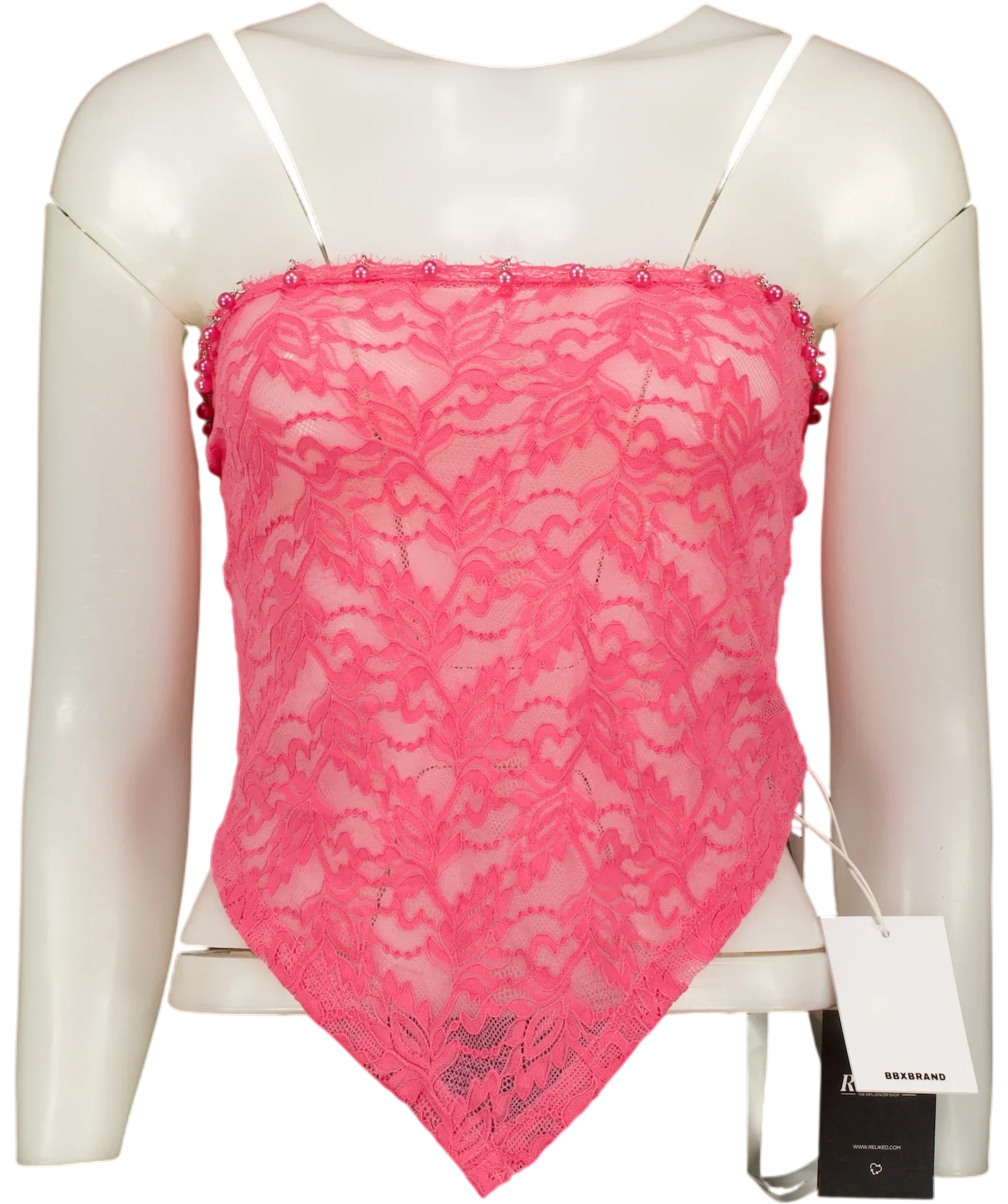 BBX BRAND Pink Pink Lace Bead Trim Bandeau Top — front