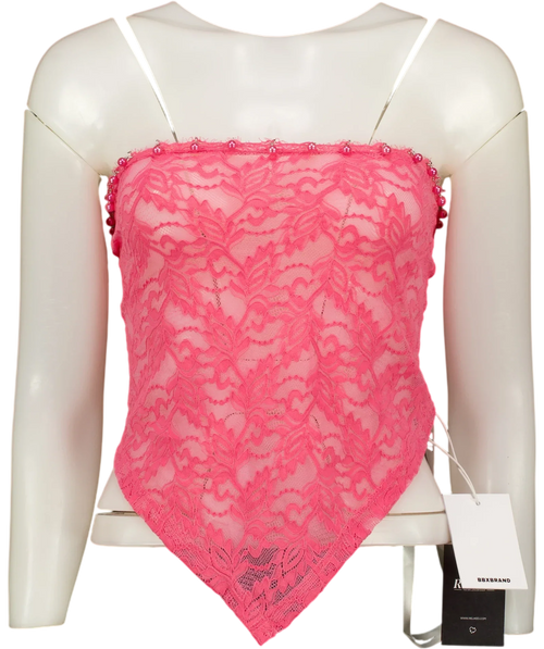 BBX BRAND Pink Pink Lace Bead Trim Bandeau Top — front