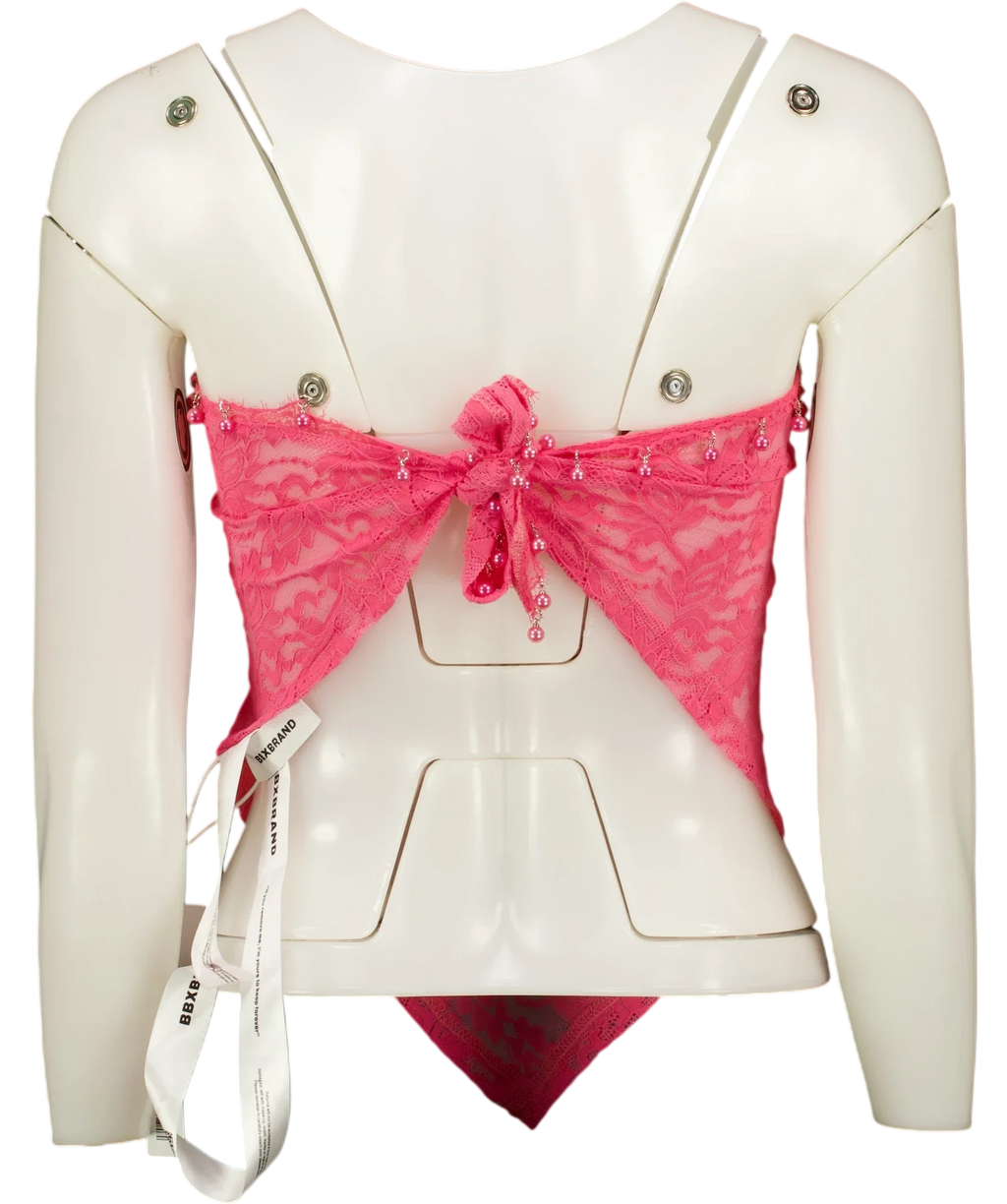 BBX BRAND Pink Pink Lace Bead Trim Bandeau Top — back